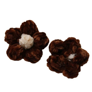 Handmade crochet puff flower accessories set in brown and beige chenille wool fabric
