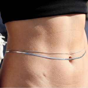 Chaîne de Taille Double Couche Sexy Minimaliste en Acier Inoxydable Maille Serpent pour Femmes Bijoux de Corps Bikini Plage Vacances Or Argent