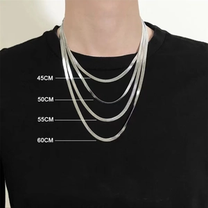 Silver stainless steel snake bone chain necklaces shown in 45cm, 50cm, 55cm, 60cm lengths
