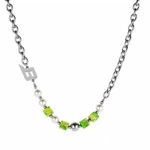 Modern pearl splicing necklace with metal O-chain and large letter B pendant for unisex