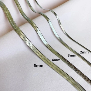 Flat stainless steel snake chain necklaces for women in silver, 2mm to 5mm widths