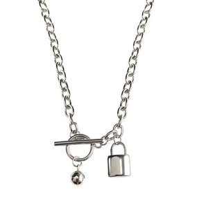 Industrial titanium steel padlock necklace with OT toggle clasp for hip hop style