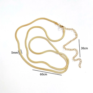5mm wide golden stainless steel snake chain body belt with 60cm length and 30cm extender