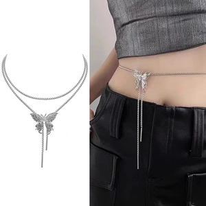 Damen Schmetterling Quaste Taille Kette Edelstahl Hip Hop Silber Körper Kette Gürtel Für Kleid Mode Accessoires