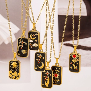 Vintage Edelstahl Tarot Anhänger Halskette Für Damen Herren Vergoldet Himmlische Sonne Mond Rose Stern Kompass Schmuck Geschenke