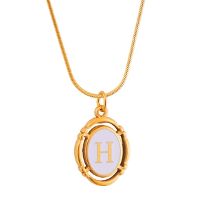 Gold-plated titanium steel necklace with oval pendant and letter H snake chain