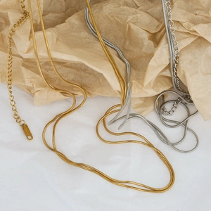 Minimalist double-layered gold and silver stainless steel snake bone waist chains