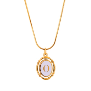 Gold plated stainless steel snake chain necklace with an oval letter O pendant