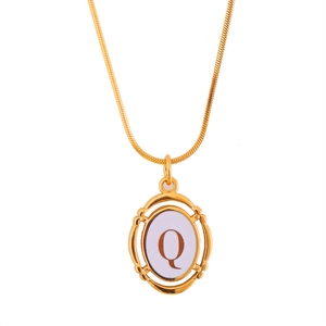 Gold plated stainless steel snake chain necklace with letter Q oval pendant