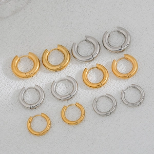 Polished stainless steel thick hoop earrings in gold and silver variety set
