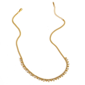 Elegant gold titanium steel necklace with sparkling crystals and round beads for women