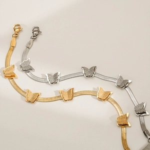 Elegant gold and silver butterfly snake chain bracelets with a frosted textured finish