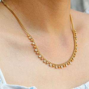 Fashion Stainless Steel Rhinestone Choker Necklace For Women Gold Plated Geometric Beads Inlaid Zirconia Elegant Jewelry
