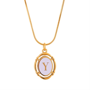 Retro gold plated stainless steel snake chain necklace with oval pendant letter Y