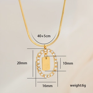 Gold letter E pendant necklace with rhinestones and snake chain 40+5cm length