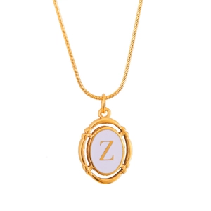 Gold plated titanium steel oval pendant necklace featuring initial letter Z on snake chain