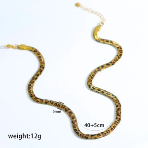 Golden 6mm leopard print flat snake chain necklace made of stainless steel for women