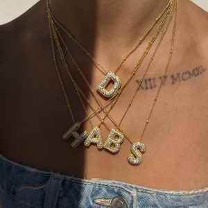 3D Bubble Initial Letter Pendant Necklace Copper Gold Silver Plated Micro Pave Zirconia Alphabet Necklace For Women Jewelry