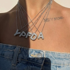 Silver-plated bubble letter necklaces with sparkling zircon pavé for women
