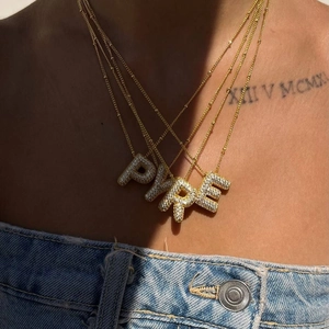 Gold plated balloon letter necklace with zircon inlaid PYRE pendants for women