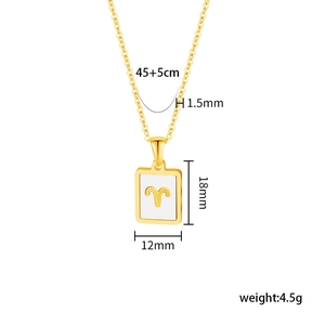 Detailed size specification for gold Aries zodiac pendant necklace with dimensions