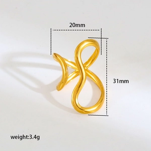 Minimalist gold geometric interwoven ring with irregular crossover design and glossy finish