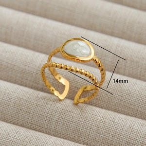 Golden double-layer stainless steel ring with white heart enamel and 14mm face