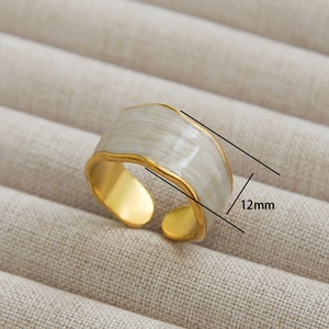 Golden irregular wave ring with 12mm wide shell texture inlay and minimalist open band