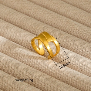 Detail showing 10.8mm width and 3.2g weight of 18K gold plated stainless steel ring