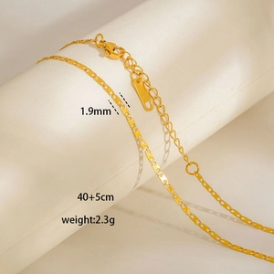 Detail showing 1.9mm width and 40+5cm length of golden stainless steel tassel necklace