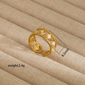 Detail view of gold turquoise open ring with 8.3mm width and 2.4g weight