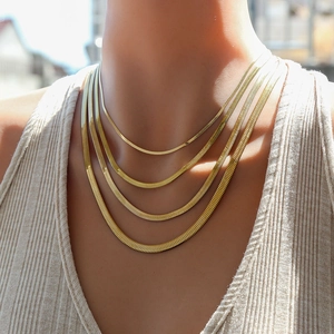 Minimalistische Edelstahl Fischgräten Schlangenkette Halskette Gold Silber Plattiert Flache Klinge Gliederkette Modeschmuck
