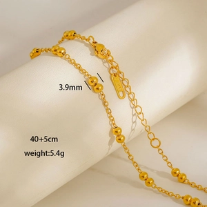 Detail of 3.9mm golden stainless steel bead chain necklace with 40+5cm length specs