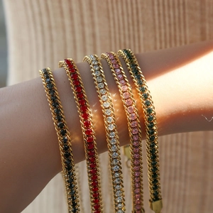Bracelet en Acier Inoxydable pour Femme Plaque Or Chaîne Tressée avec Zircon Coloré Bijoux de Luxe Réglable