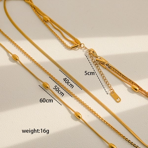 Three-layer gold stainless steel necklace set with snake, twist, and bead chain designs
