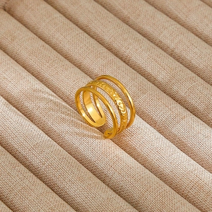 Minimalist gold multi-layer adjustable stainless steel open ring with textured band detail