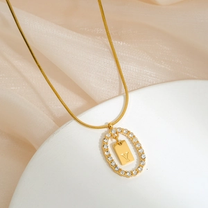 Gold letter Y snake chain necklace with double layer rhinestone pendant for women