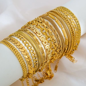 Pulseras de Cadena de Acero Inoxidable Chapado en Oro de 18K para Mujer Hombre Minimalista Figaro Eslabón Cubano Cuerda Cadena Serpiente Joyería Regalo