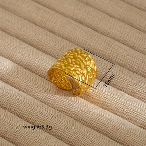 Hammered gold stainless steel wide open ring with 18mm band width for women