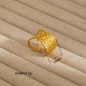 Minimalist hammer textured gold stainless steel open ring for women with geometric design