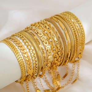 Colección de pulseras de cadena de acero inoxidable bañadas en oro de 18 quilates
