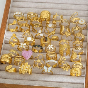 Anelli Aperti in Acciaio Inossidabile 304 da Donna Tema Oceano Placcati Oro Regolabili Vintage Cuore Fiore Farfalla Stelle Marine Gioielli