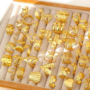 Anello Aperto in Acciaio Inossidabile Placcato Oro 18K Vintage per Donna Minimalista Geometrico Floreale Cuore Stella Regolabile Gioielli