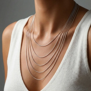 Collier multi-rangs en acier inoxydable argenté pour femme avec effet de drapé étagé