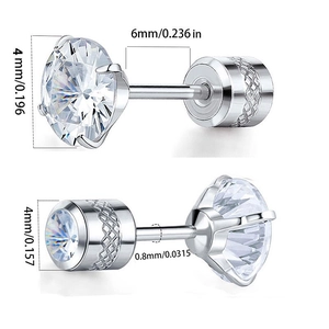 Détail de boucles d'oreilles zircon argent avec pierre de 4mm et tige de 6mm de long