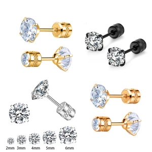 Clous d'oreilles en zircon étincelant, finitions or et argent, tailles de 2 mm à 6 mm