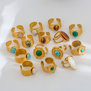 Σετ 15 vintage δαχτυλίδια από ανοξείδωτο ατσάλι 18k με φυσικές ημιπολύτιμες πέτρες
