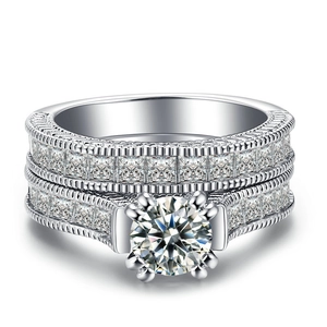 Exquisite white gold finish double bridal ring set with sparkling round and square zirconias