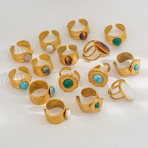 Vintage δαχτυλίδια από ατσάλι τιτανίου 18k με φυσικές πέτρες σε ρετρό boho στυλ