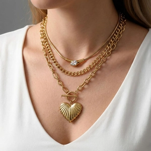 Stainless Steel Heart Pendant Necklace For Women Gold Plated Rhinestone Water Drop Snake Chain Curb Chain Fashion Jewelry Gift